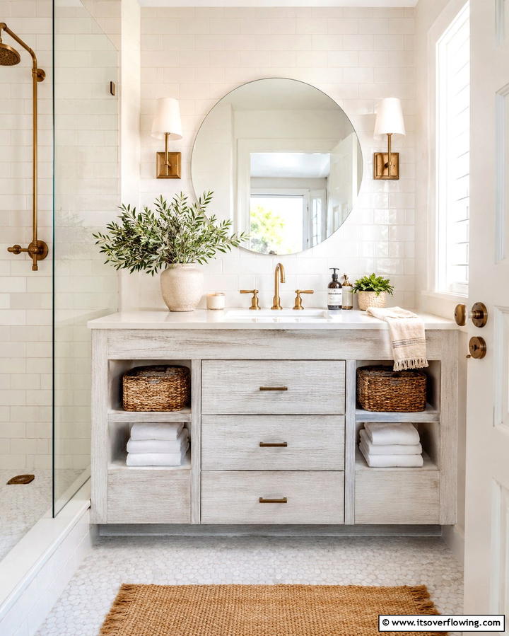 Whitewashed Vanity with Texture - 30 Small Bathroom Vanity Ideas for Space-Saving Style