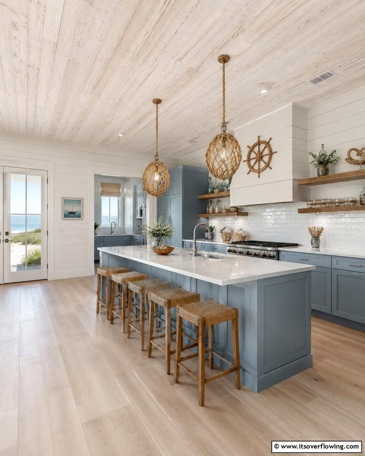 Whitewashed Wood Ceilings for a Coastal Feel - 20 Wood Ceiling Kitchen Ideas for a Warm and Inviting Atmosphere