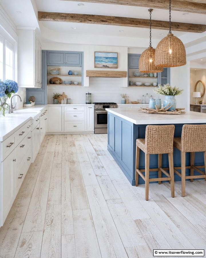Whitewashed Wood Floors for Coastal Vibes - 20 Kitchens With Wood Floors for a Warm and Inviting Feel