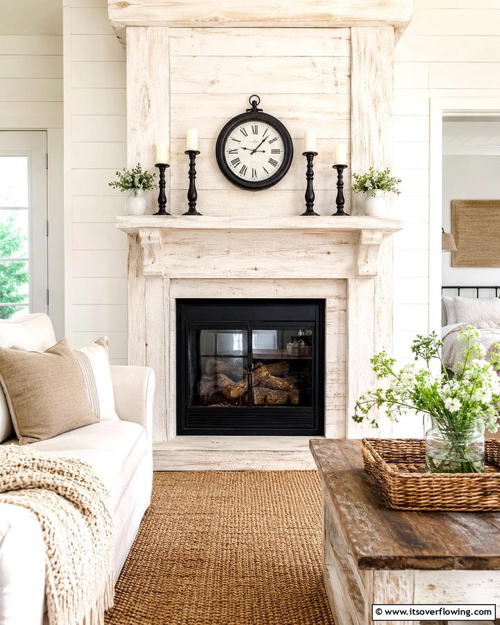 Whitewashed Wood Surround - 25 Black and White Fireplace Ideas for Timeless Elegance