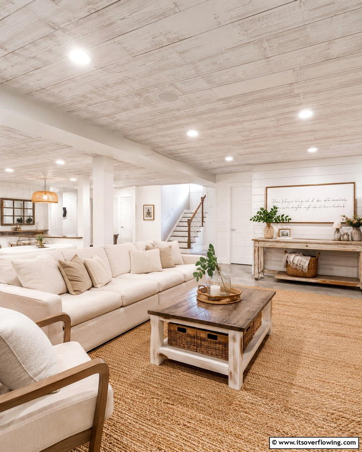 Whitewashed Wood for Rustic Elegance - 25 Exposed Basement Ceiling Ideas for an Industrial Chic Look