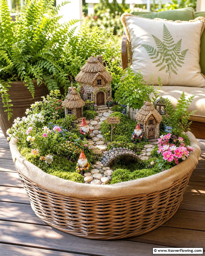 Wicker Basket Fairy Garden - 25 Fairy Garden Container Ideas for a Magical Touch