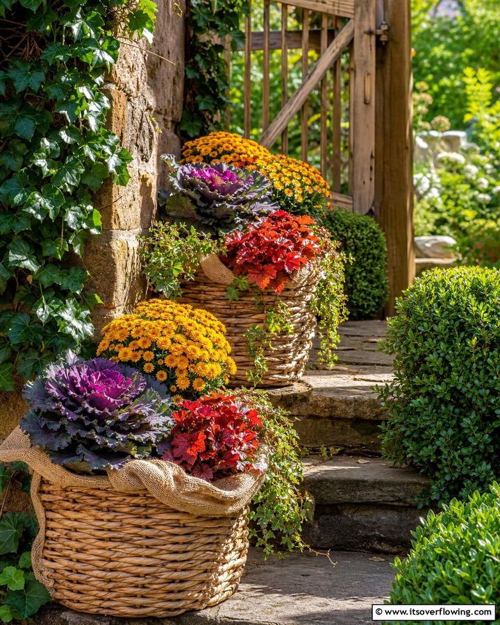 Wicker Basket Fall Charm - 21 Fall Planter Ideas to Refresh Your Outdoor Spaces