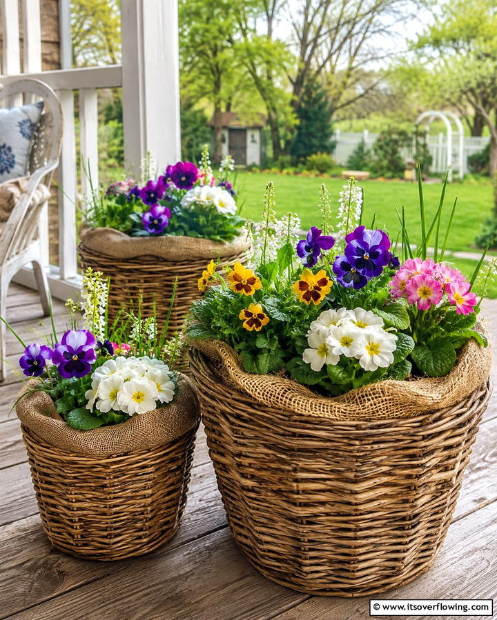 Wicker Basket Planters - 25 Vintage Garden Ideas for a Timeless Outdoor Space