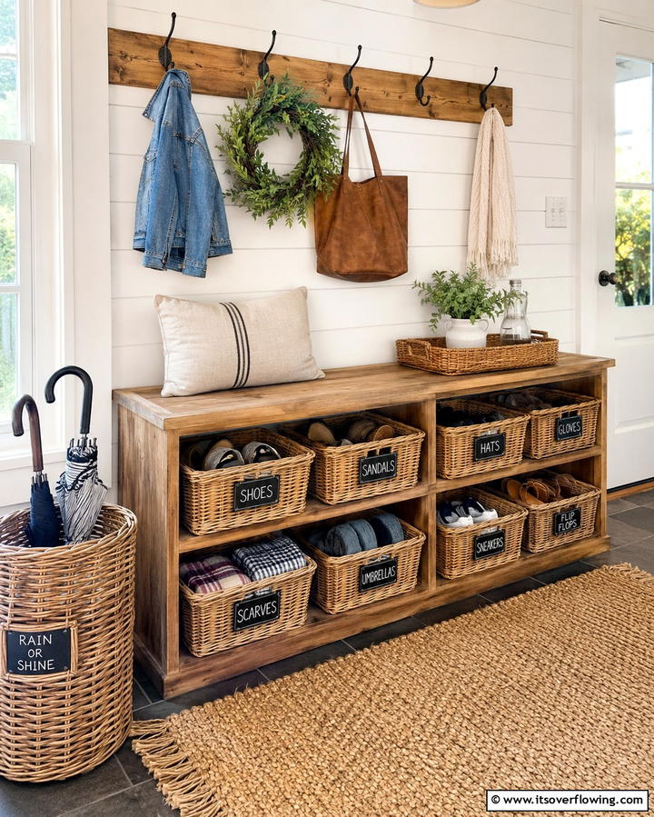 Wicker Baskets for Rustic Charm - 25 Entryway Storage Ideas for Organized Homes