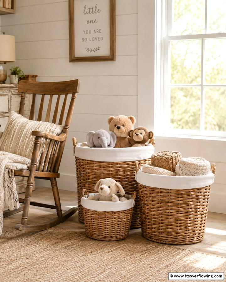 Wicker Baskets for Rustic Charm - 25 Nursery Storage Ideas for a Clutter-Free Space
