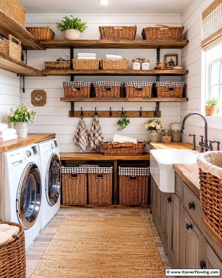 Wicker Baskets for Storage - 20 Vintage Laundry Room Decor Ideas for a Retro Look