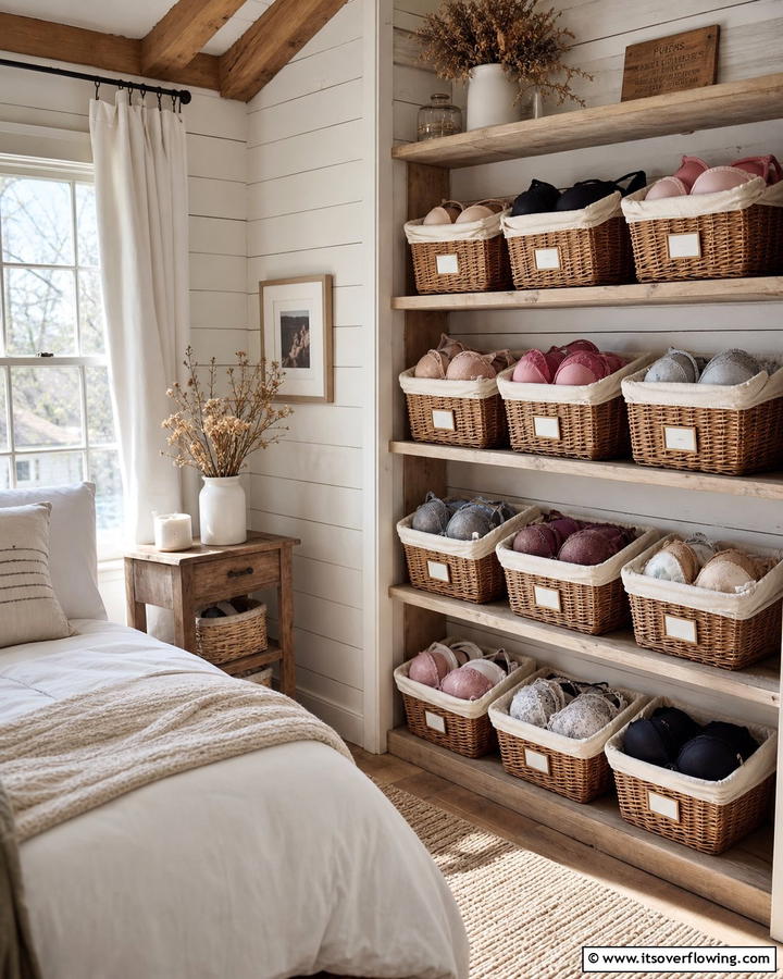 Wicker Baskets with Liners - 20 Bra Storage Ideas- Organize Your Intimates