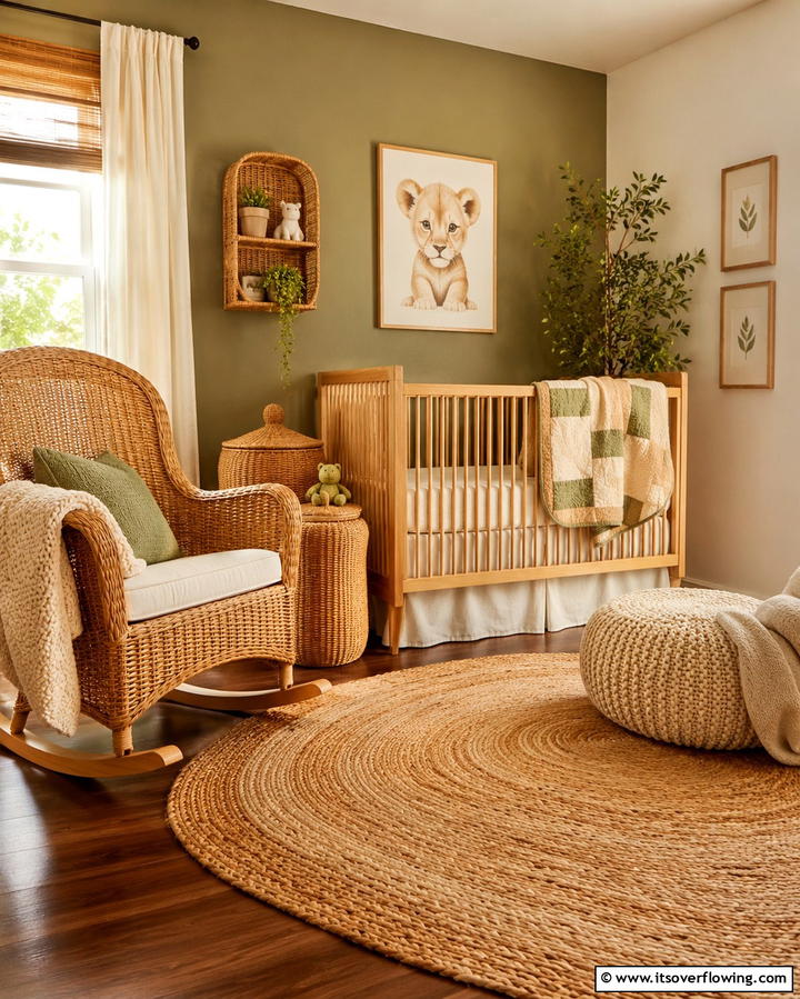 Wicker Furniture - 30 Nature Themed Nursery Ideas for a Serene Kids Room