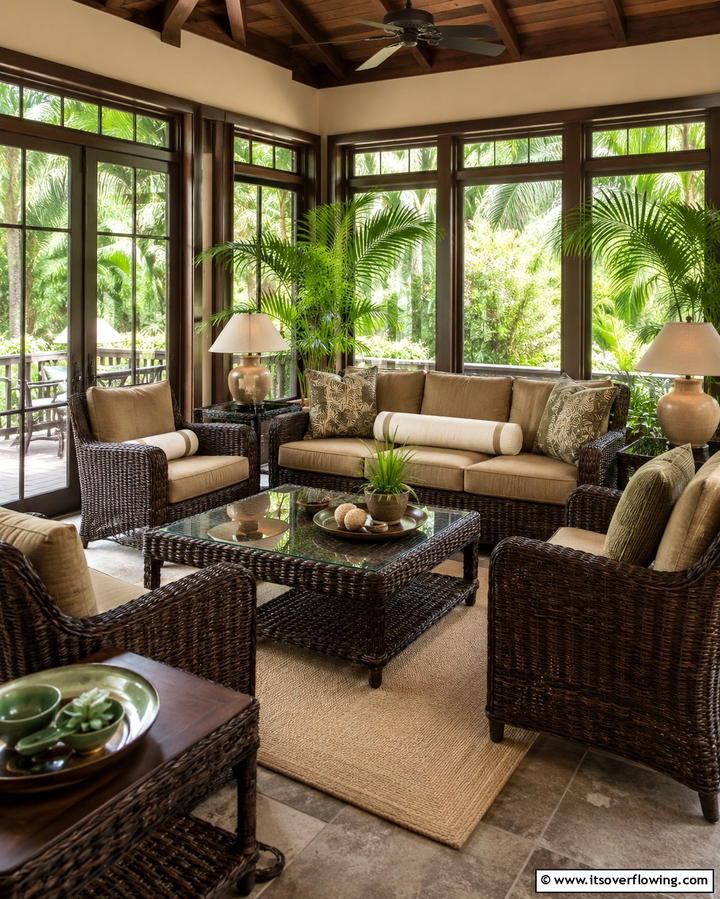 Wicker Furniture Ensemble - 25 Rustic Sunroom Ideas to Enjoy Nature Indoors