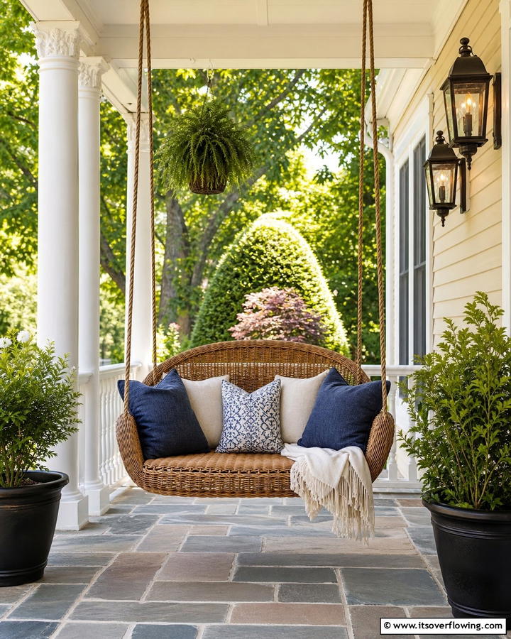 Wicker Porch Swing - 20 Front Porch Swing Ideas for a Cozy and Inviting Entrance