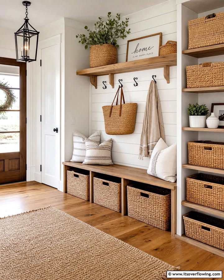 Wicker Storage Baskets - 25 Farmhouse Entryway Ideas for a Warm and Welcoming First Impression