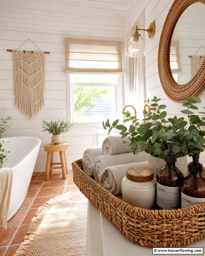 Wicker Tray for a Natural Aesthetic - 25 Stylish Bathroom Tray Ideas to Organize and Decorate
