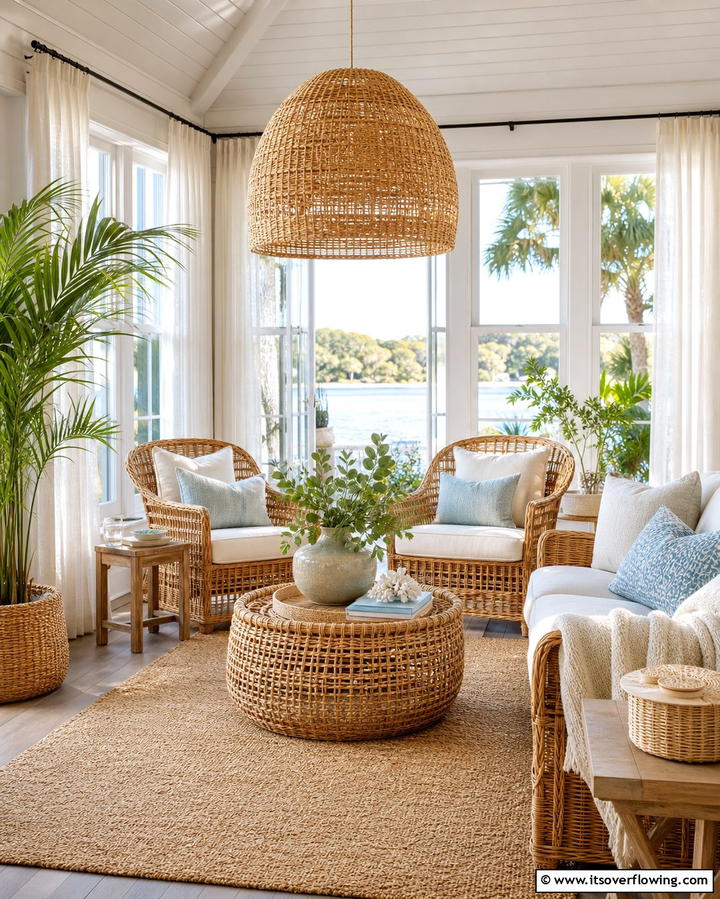 Wicker and Rattan Accents - 25 Cottage Decorating Ideas- Charming & Timeless Designs