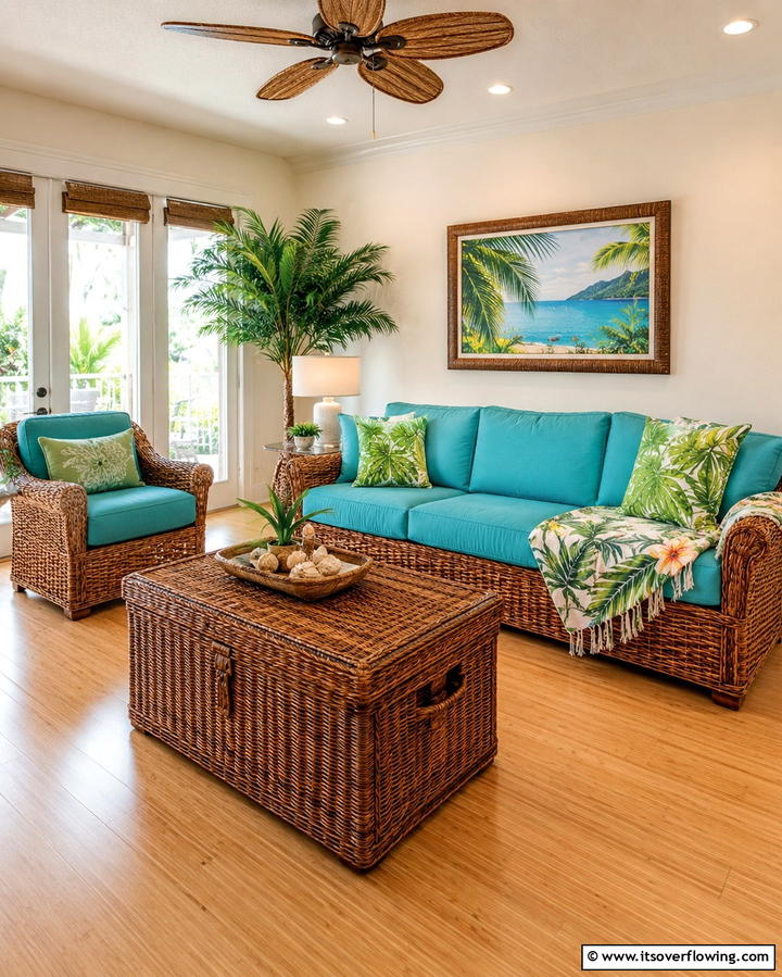 Wicker and Rattan Furniture - 25 Tropical Living Room Ideas for a Vibrant Space