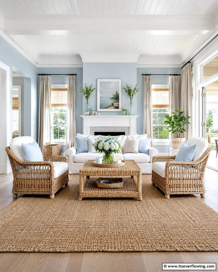 Wicker and Rattan Furniture - 30 Hamptons Living Room Ideas for Coastal-Inspired Elegance
