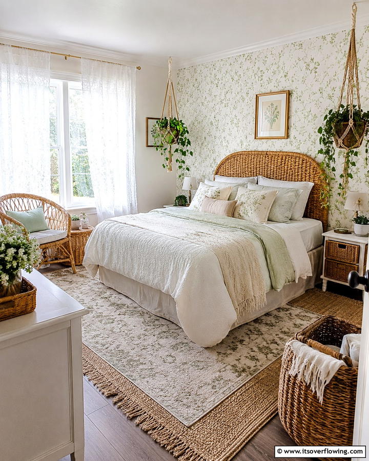 Wicker or Rattan Accents - 25 Cottagecore Bedroom Ideas- Cozy & Rustic Designs