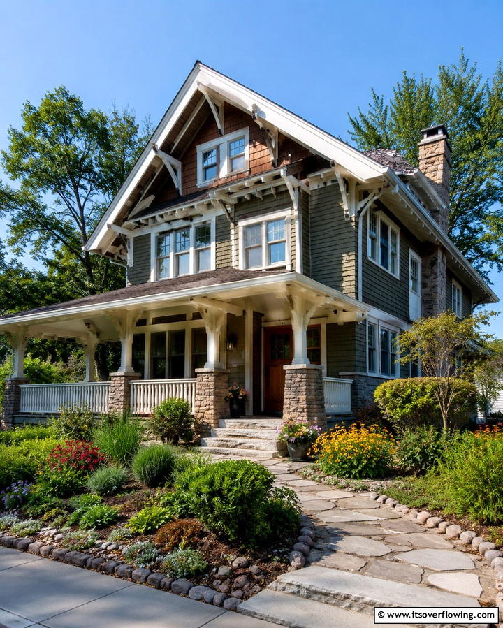 Wide Eaves with Brackets - 25 Craftsman Style House Exterior Ideas for Curb Appeal