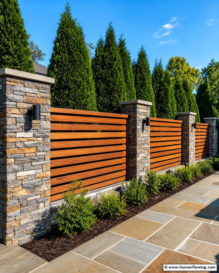 Wide Horizontal Plank Fence - 25 Unique Horizontal Fence Ideas for Modern Landscaping