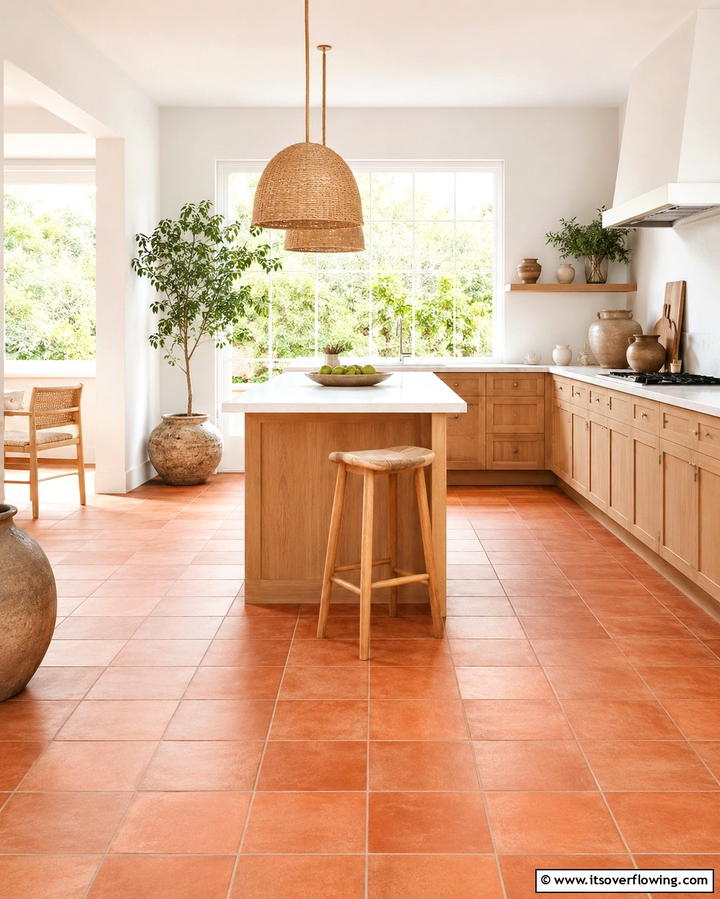 Wide Plank Terracotta Tiles - 25 Terracotta Kitchen Floor Ideas for a Rustic Charm