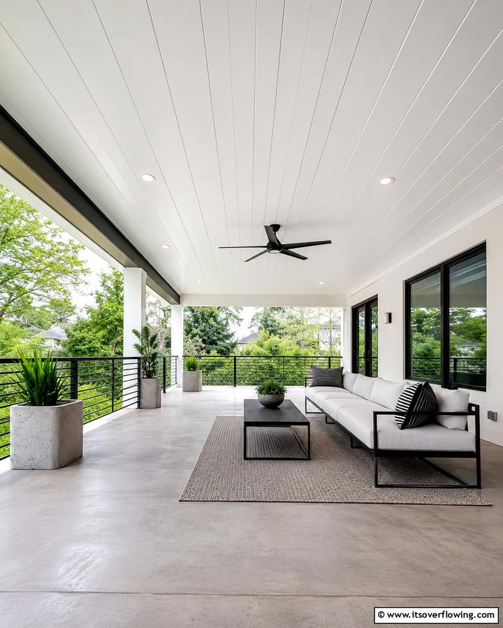 Wide Plank Vinyl for a Modern Look - 20 Vinyl Porch Ceiling Ideas for a Stunning Outdoor Look