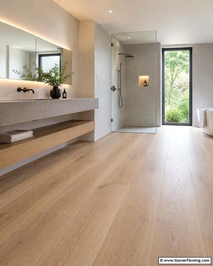 Wide Plank Wood Flooring - 30 Wood Floor Ideas for Bathrooms- Warmth Meets Function