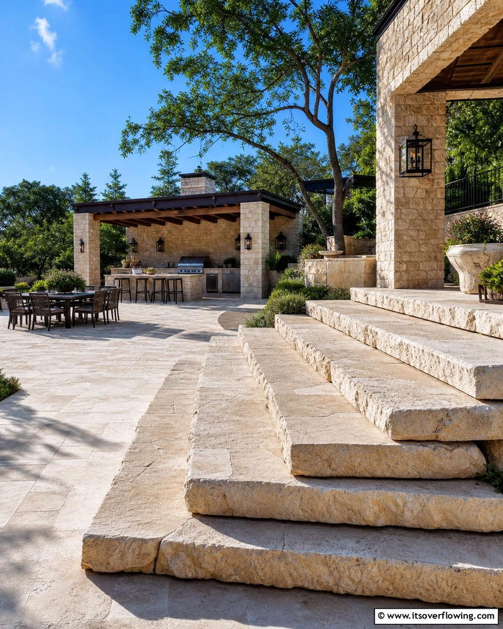 Wide Stone Slab Steps - 25 Patio Steps Ideas to Enhance Your Outdoor Space