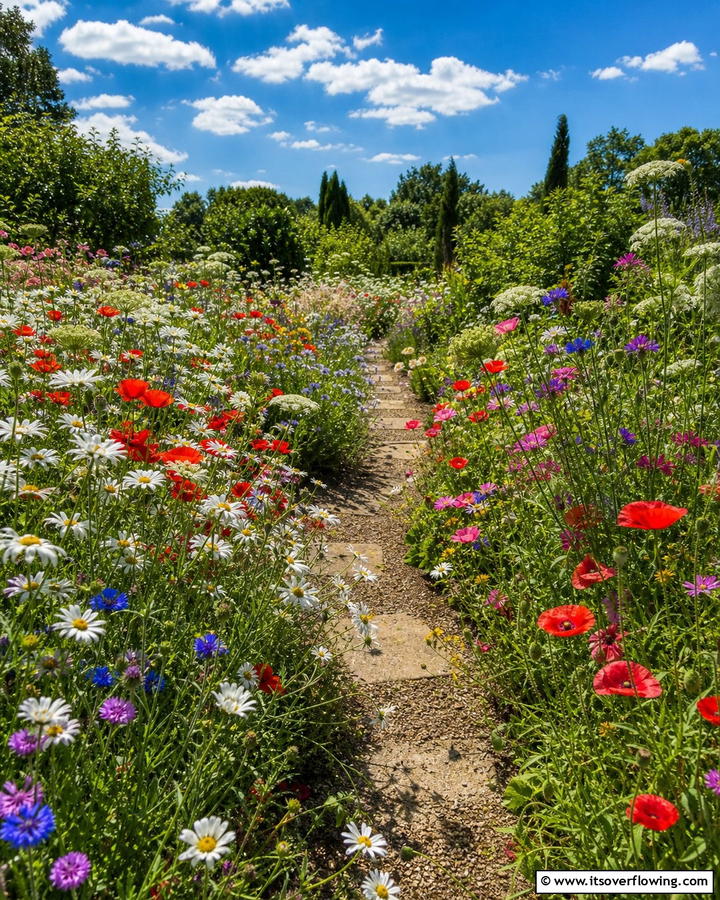 Wildflower Border Walk - 30 Stunning Garden Path Ideas to Guide Your Landscape