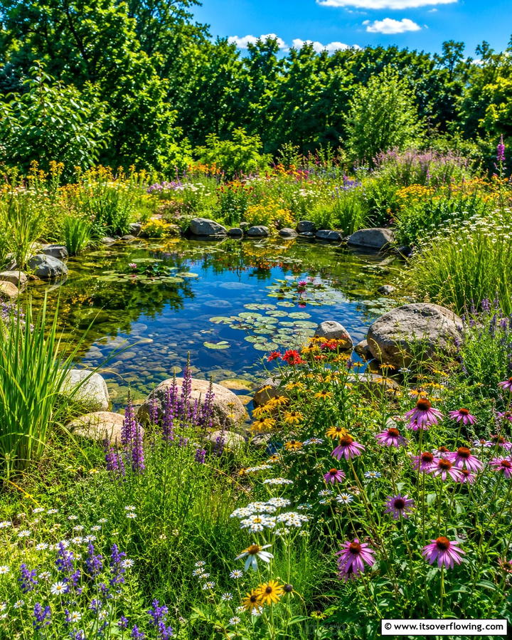 Wildflower Fringe Pond - 30 Backyard Pond Ideas for Serene Water Features
