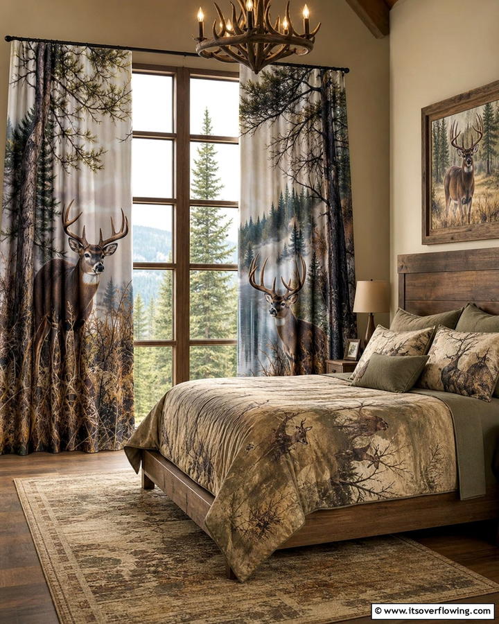 Wildlife Print Curtains - 20 Hunting Bedroom Ideas for a Rustic Retreat