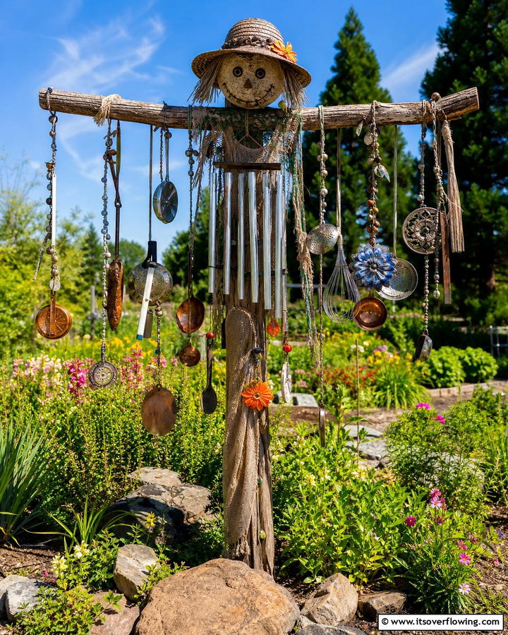 Wind Chime Scarecrow - 20 Garden Scarecrow Ideas to Protect and Decorate Your Garden