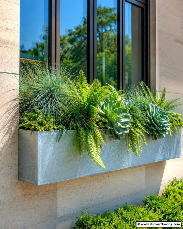 Window Boxes with Mixed Textures - 25 Window Box Ideas to Brighten Your Home’s Exterior