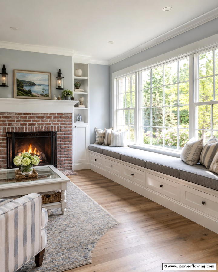 Window Seat by the Fireplace - 25 Fireplace Seating Ideas to Cozy Up Your Living Room