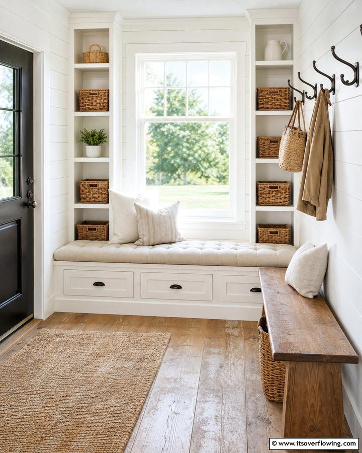 Window Seats for Cozy Functionality - 20 Farmhouse Mudroom Ideas for a Rustic Entryway