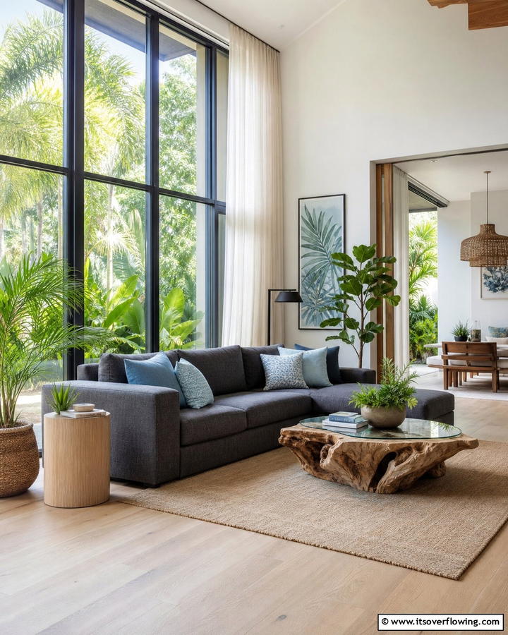 Window Side Serenity - 21 Dark Grey Couch Living Room Styling Ideas