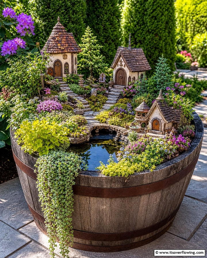 Wine Barrel Fairy Garden - 25 Fairy Garden Container Ideas for a Magical Touch