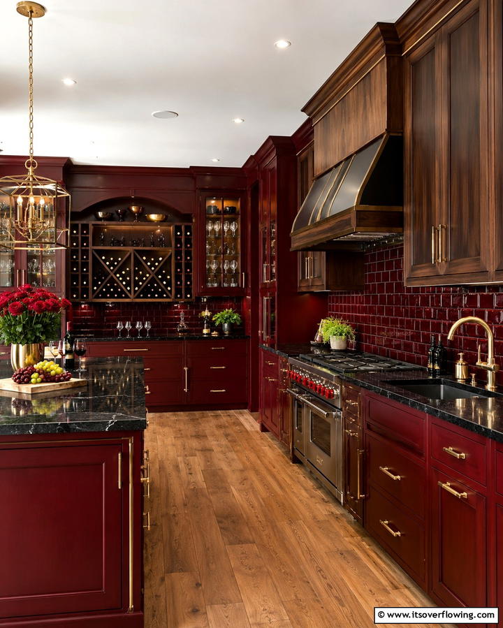 Wine Inspired Red Kitchen - 30 Bold Red Kitchen Ideas for a Vibrant Cooking Space