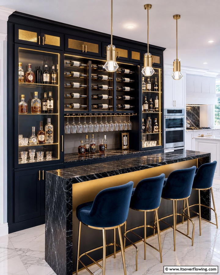 Wine and Spirits Display Bar - 30 Kitchen Bar Ideas for Casual Dining and Socializing