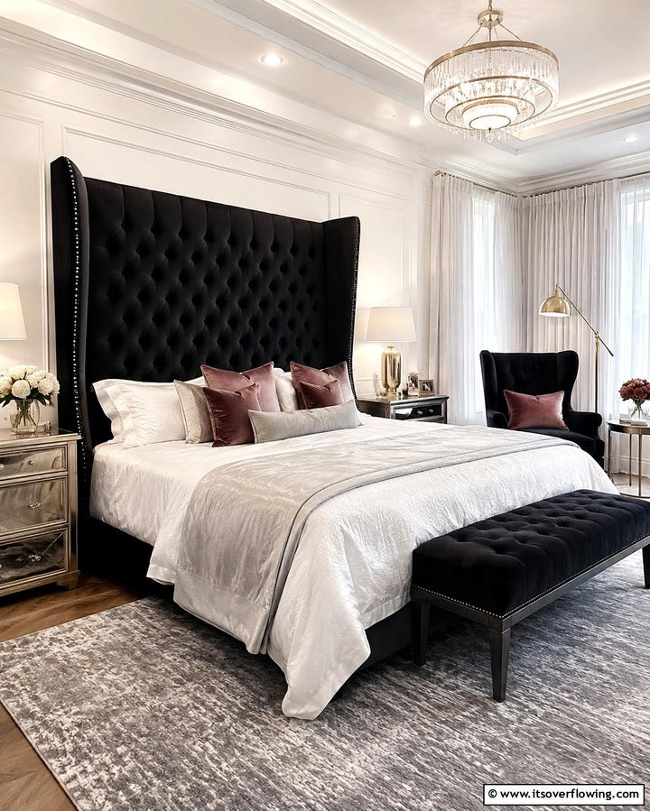 Wingback Black Headboard - 25 Black Headboard Bedroom Ideas for a Bold Statement