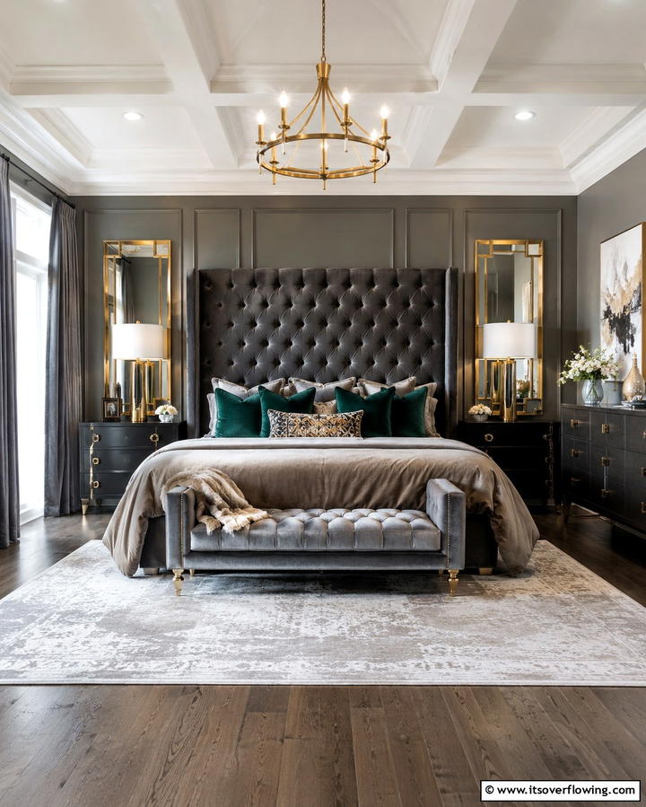 Wingback Grey Design - 25 Elegant Grey Headboard Bedroom Ideas for a Calm Space