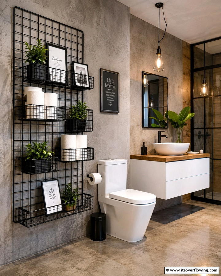Wire Basket Wall Grid - 20 Toilet Paper Storage Ideas for Organized Bathrooms
