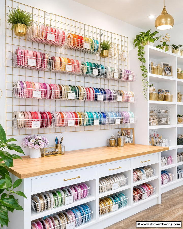 Wire Baskets for Ribbons - 20 Ribbon Storage Ideas- Organize Your Craft Supplies
