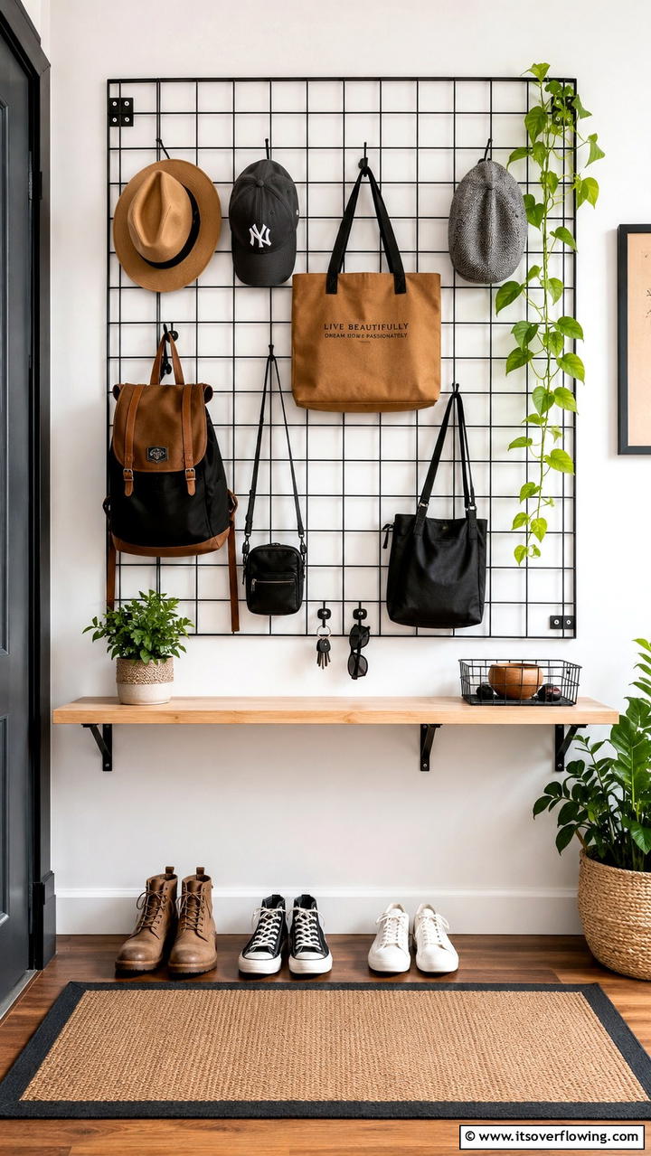 Wire Grid Hat Rack - 30 Creative Hat Rack Ideas for Organized Entryways