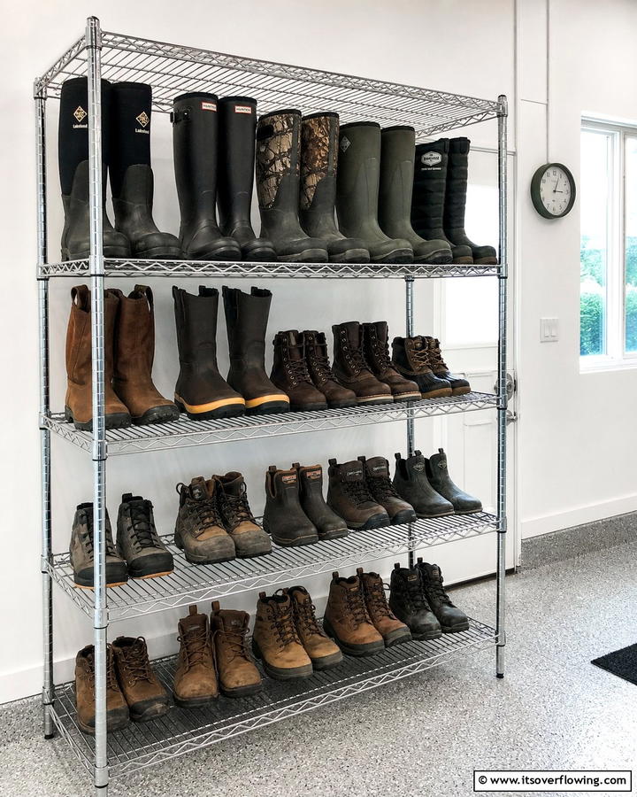 Wire Shelving Unit for Versatile Boot Storage - 25 Creative Boot Storage Ideas for Organized Homes