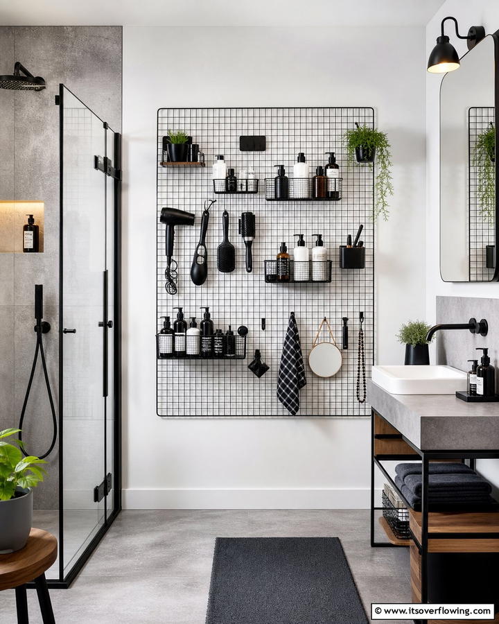 Wire Storage Grids - 20 Bathroom Wall Storage Ideas for Organization