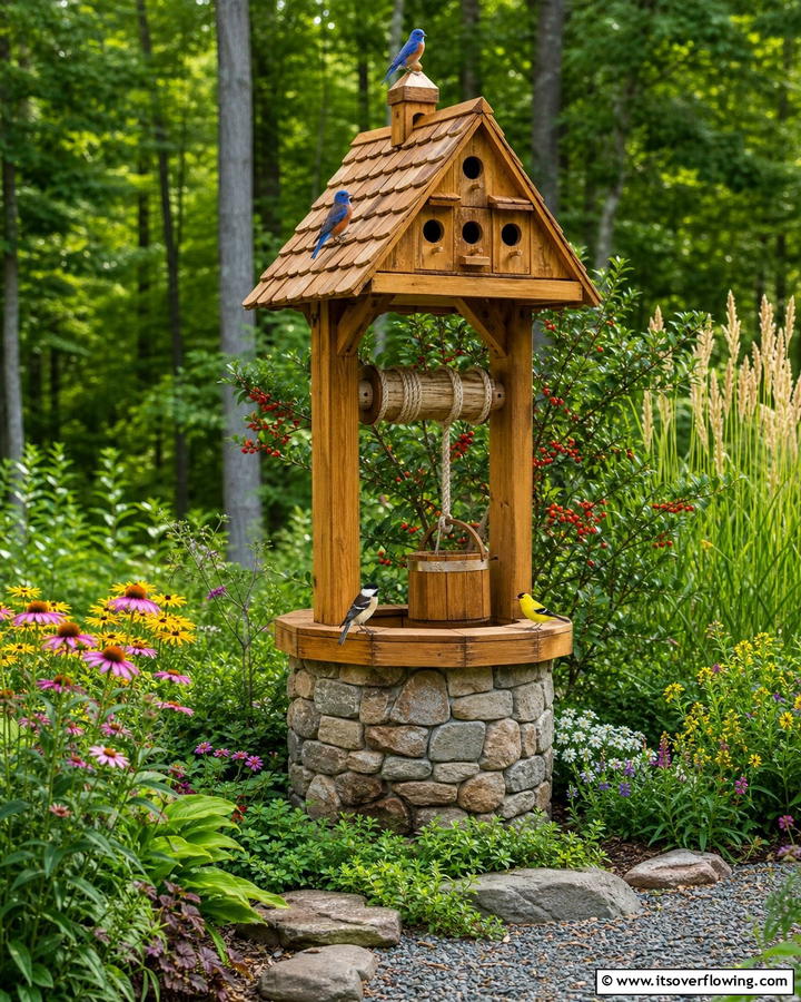 Wishing Well with Birdhouse Top - 20 Outdoor Wishing Well Garden Ideas for Enchantment