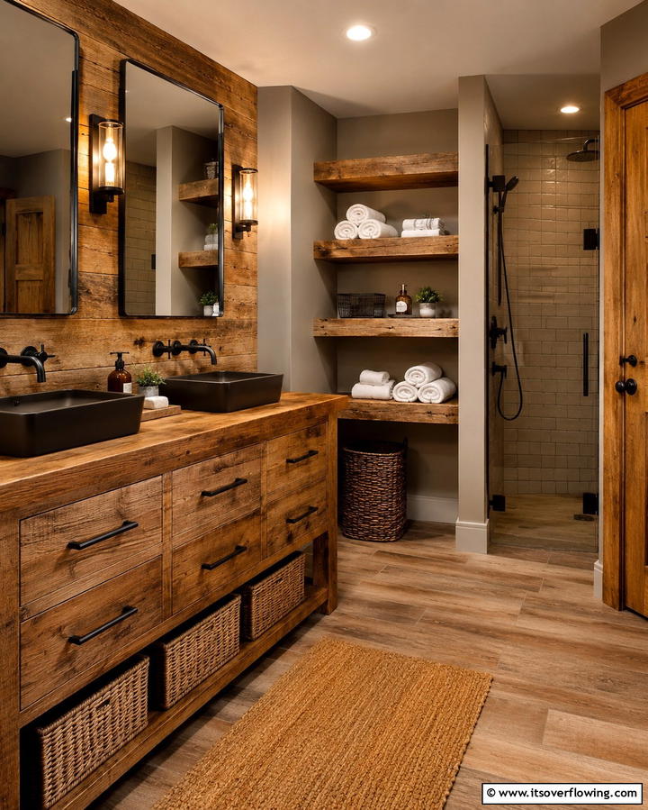 Wood Accents for Warmth - 25 Masculine Bathroom Ideas for a Bold Look