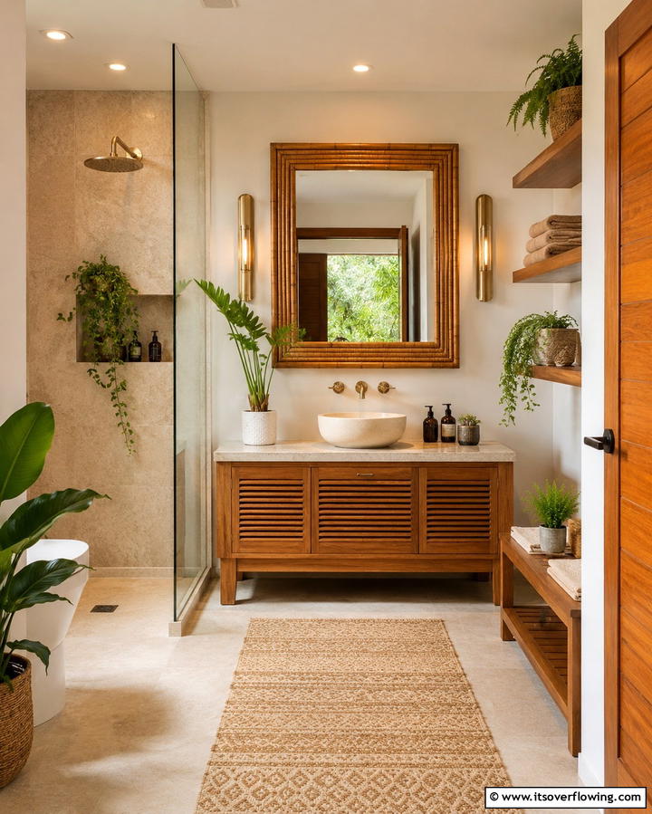 Wood Accents for a Warm Organic Touch - 25 Earthy Bathroom Ideas for a Natural Retreat