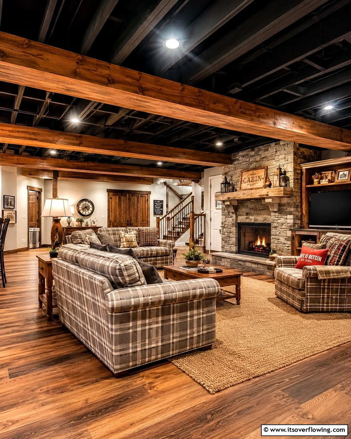 Wood Beam Accents - 25 Exposed Basement Ceiling Ideas for an Industrial Chic Look