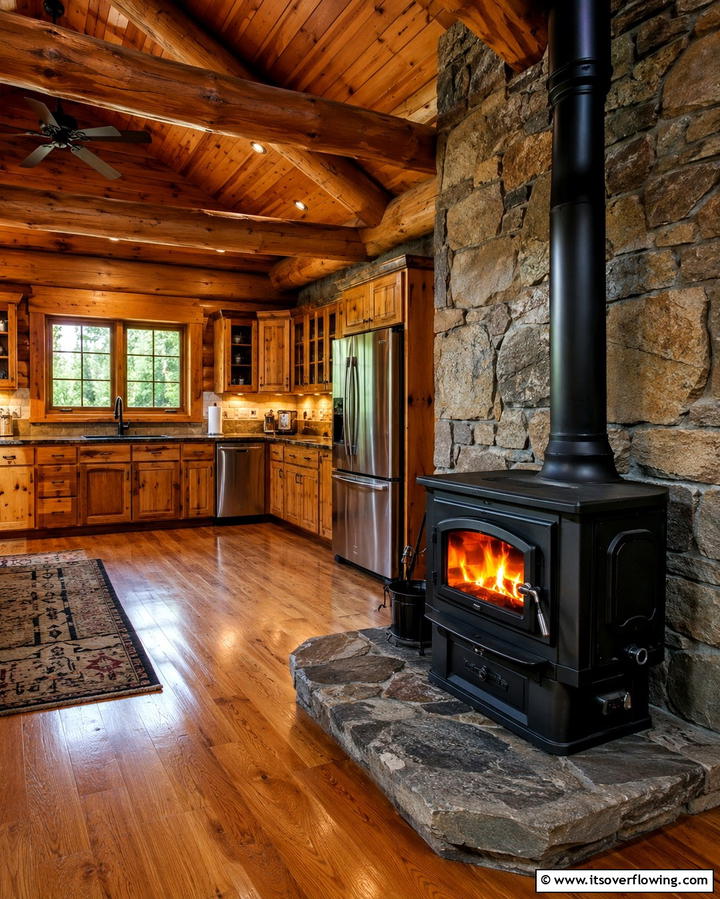 Wood Burning Stove for Authentic Charm - 25 Log Cabin Kitchen Design Ideas for a Rustic Look